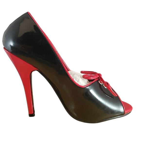 Pleaser Women's Red/Black Pat Seduce-216 Shoes - 5" Pump Stiletto w/Laces SZ 6 - Picture 1 of 10